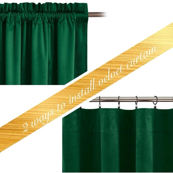Thick Hunter Green Velvet Drapes Rod Pocket Classic Room Darkening ( 108” Long) - Picture 2 of 3